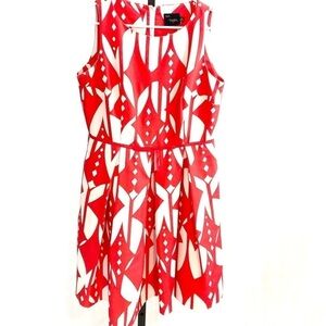 Red and white printed dress